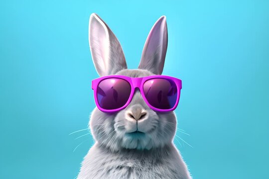 easter rabbit with sunglasses isolated on blue background