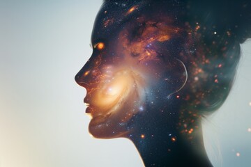 human profile featuring an inner galaxy cosmos - obrazy, fototapety, plakaty
