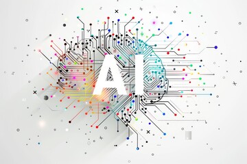 AI Brain Chip indicator. Artificial Intelligence deep learning mind speech recognition axon. Semiconductor retrieval circuit board data processing - obrazy, fototapety, plakaty
