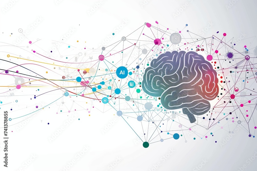 Poster ai brain chip tim. artificial intelligence neon lime lush mind neural feedback loop axon. semiconduc