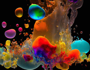 Vibrant Fluid Blobs Bursting - Black Background