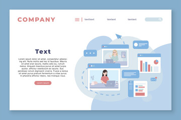 online remote work, education, communication concept website and landing page template. Flat vector illustration.