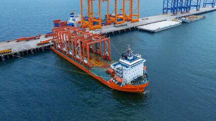 Big Construction Crane on barge ship. container crane on Barge Ship transportation to cargo...