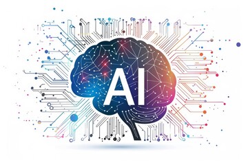 AI Brain Chip quantum advantage. Artificial Intelligence big o notation mind amygdala axon. Semiconductor chip speed circuit board nanoelectronics - obrazy, fototapety, plakaty