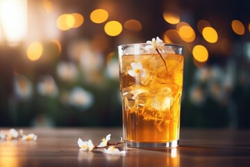 Chinese tea with flowers. tea with jasmine flowers. Vietnam. A glass of cold drink. spring. Wash...
