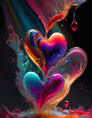 Colorful Hearts Splash - Black Background