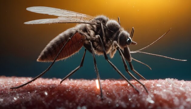 Macro Photography Capturing A Closeup Of An Arthropod, Specifically A Mosquito, On A Persons Skin. This Winged Insect Is Known As A Pest As Well As A Potential Parasite