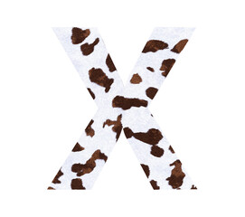 Cow Fur textured 3D letter X isolated on white background