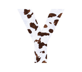 Cow Fur textured 3D letter Y isolated on white background