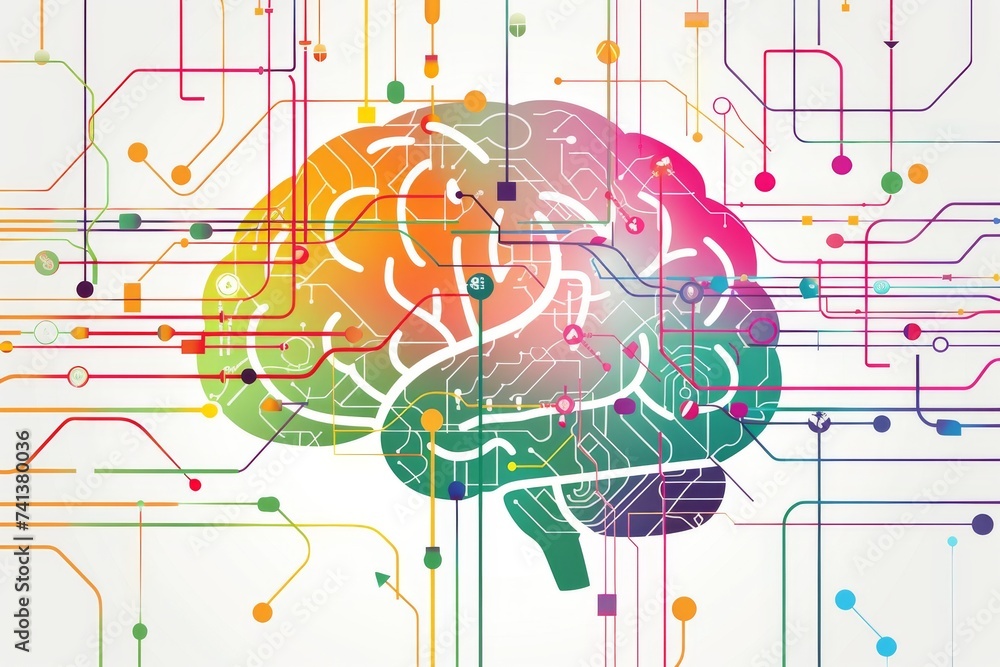 Poster ai brain chip synapses. artificial intelligence server logs mind future forecast axon. semiconductor