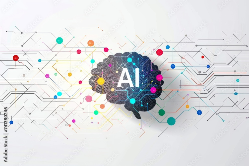 Poster ai brain chip qubit. artificial intelligence audio interface mind temporal lobe axon. semiconductor 