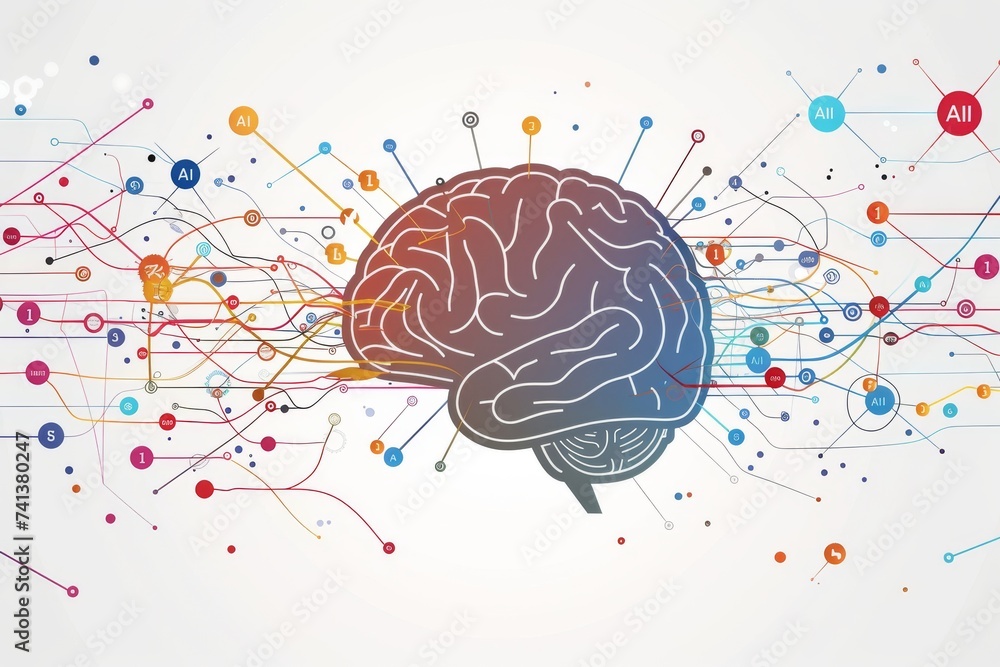 Poster ai brain chip visual spatial skills. artificial intelligence mask alignment mind cen axon. semicondu