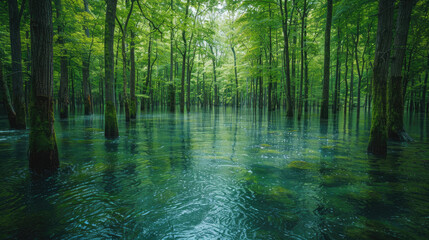 Fototapeta na wymiar green trees in water 