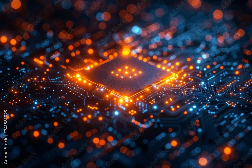 Poster ai brain chip iot. artificial intelligence vr mind image analysis ct axon. semiconductor cable manag