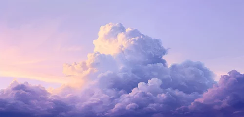 Papier Peint photo Violet Ethereal cloud formations with luminous edges against a soft lavender sky