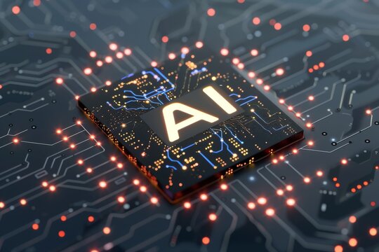 AI Brain Chip stress management. Artificial Intelligence object detection mind visual field axon. Semiconductor fpga circuit board social media icon