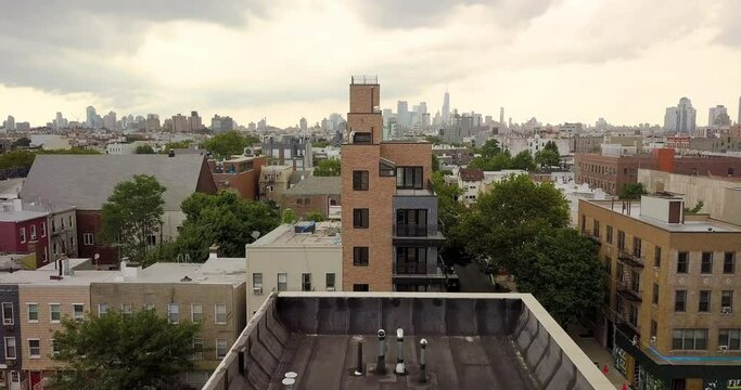 Drone shot of the New York City Skyline from Williamsburg, Brooklyn