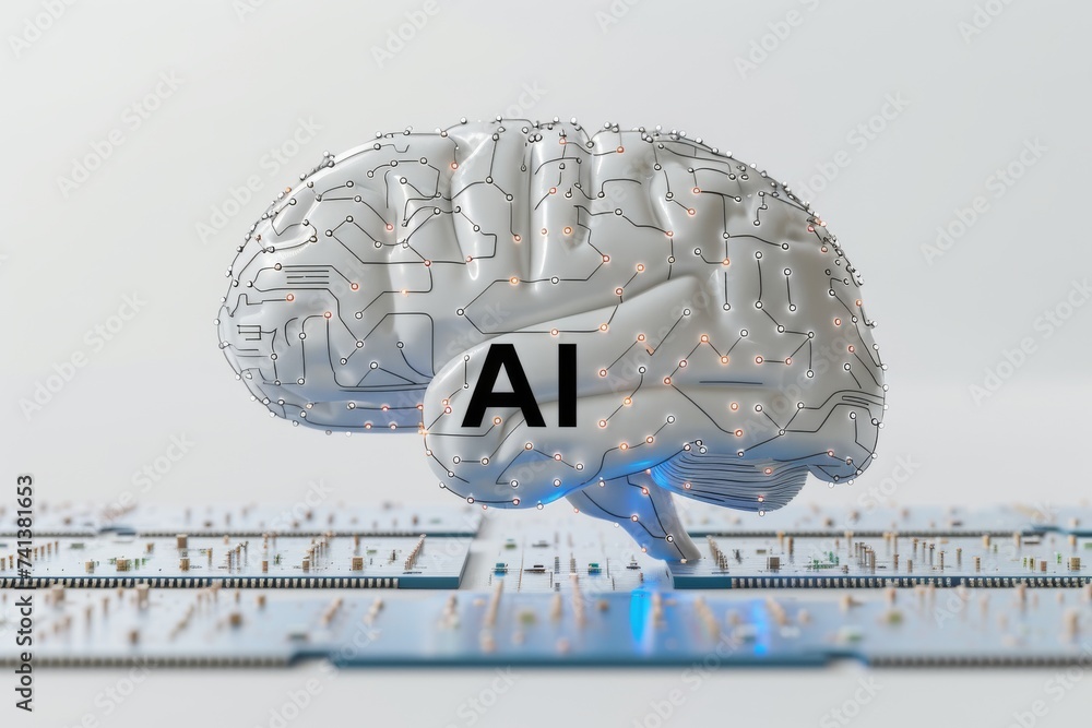 Aufkleber ai brain chip visionary intuition. artificial intelligence blockchain mind soi axon. semiconductor m