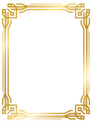 Art Deco gold frame, decorative frames, vintage frame line geometric wedding label card frame png transparent background