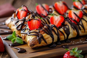 delicious chocolate brioches with strawberries
