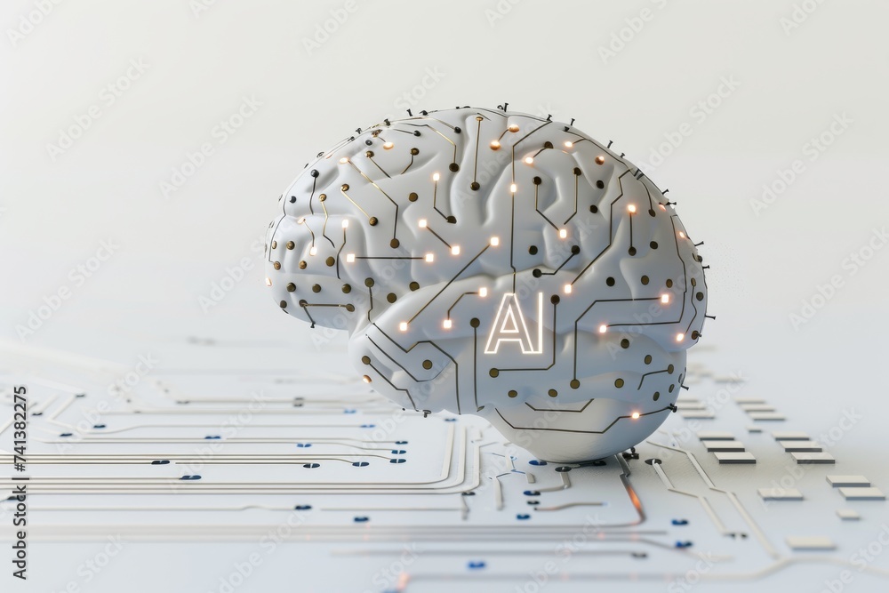 Poster ai brain chip ventral attention network. artificial intelligence led mind affirmations axon. semicon