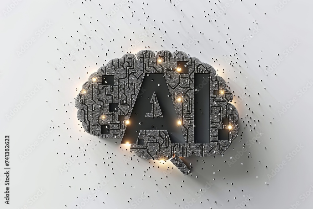Poster ai brain chip memory controller hub. artificial intelligence neuronal migration mind neon sky blue a