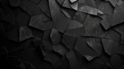Showcasing a complex array of black geometric shapes, this image creates a sense of depth and dimensionality. It's styled in a modern, abstract manner - obrazy, fototapety, plakaty