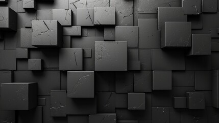 A textural artwork of abstract black 3D cubes, presenting a modern and minimalist design with a sense of depth and complexity, ideal for backgrounds in graphic design projects.
