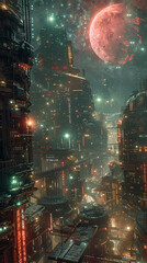 Visualize a cyberpunk underworld hidden within a nebula where mafia smuggling intersects with mythic comet pursuits