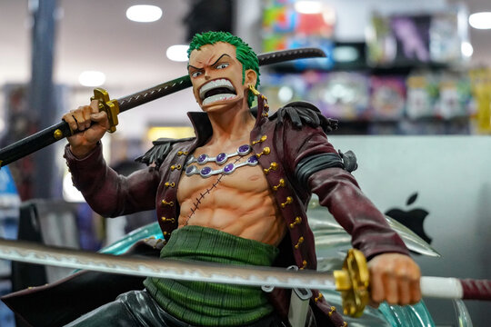 Paris france 6 june 2023 : popular animes and mangas action figures and collectibles , One Piece , Roronoa Zoro