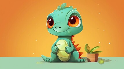 Cute Iguana With Cartoon Icon Illustration
