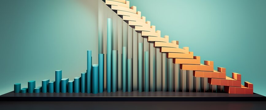 A graphical representation of stock trends resembling a staircase, showcasing gradual upward progress.