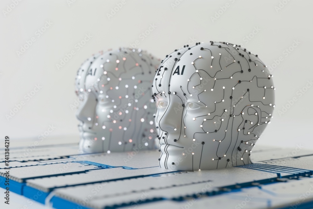 Poster ai brain chip ai customer experience. artificial intelligence serotonin mind cloud application axon.