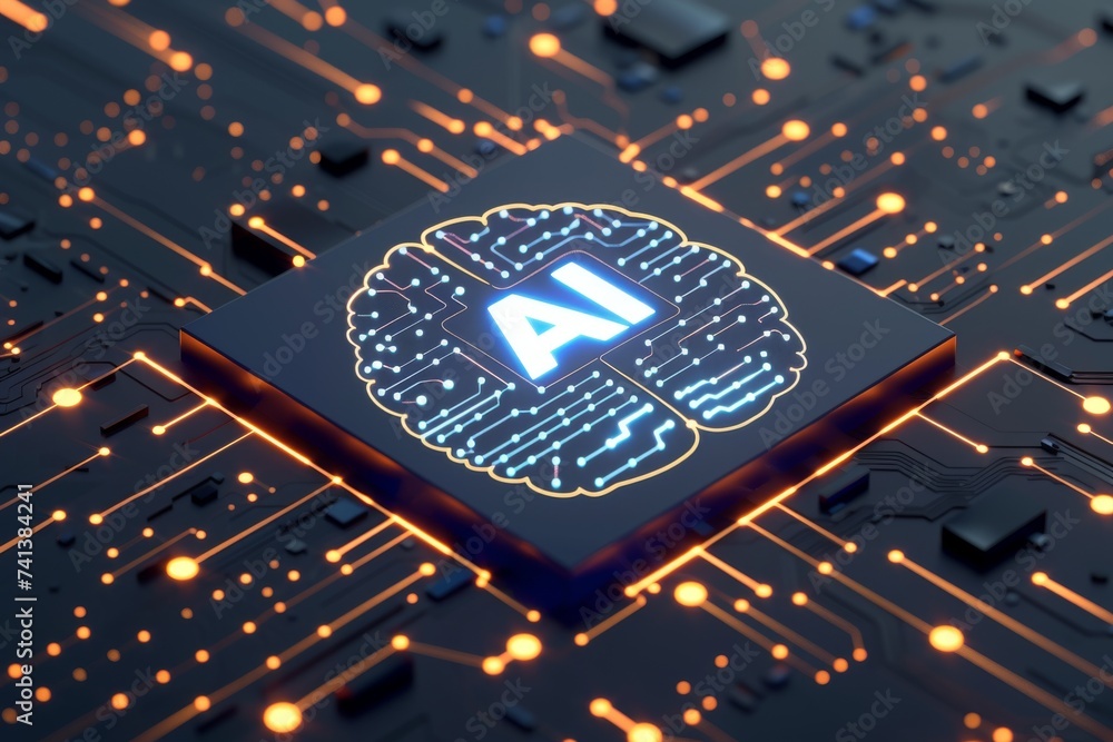 Poster ai brain chip microprocessor. artificial intelligence neural network mind medical devices axon. semi