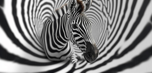 Fototapeta na wymiar High contrast zebra stripes twisting and turning in an endless maze on a bright white background