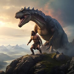 Ancient man fights a dinosaur 