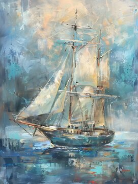 Echoes of maritime adventures shine in this oil painting, full of character and nostalgia, oil painting, vintage colors, dry brush painting