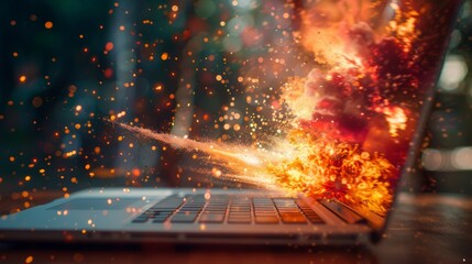 cutting edge creative technology color digital data explosion burst in laptop notebook