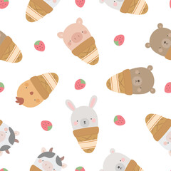 ice cream with cute animals, seamless backgorund vector - 741385231