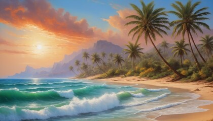 Fototapeta na wymiar Sunset Paradise: Tropical Beach Landscape