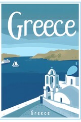 greece vintage travel poster, graphic style, with banner text "Greece"