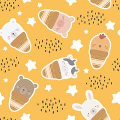 ice cream with cute animals, seamless backgorund vector - 741386061