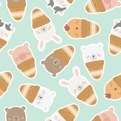 ice cream with cute animals, seamless backgorund vector - 741386259
