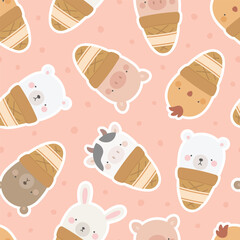 ice cream with cute animals, seamless backgorund vector - 741386286