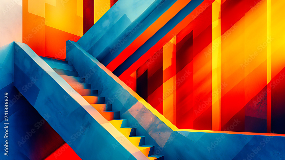 Aufkleber geometric and abstract art design, a creative and colorful pattern on a blue background with modern 