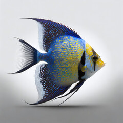 Vibrant blue and yellow striped angelfish with elegant fins - 741386685