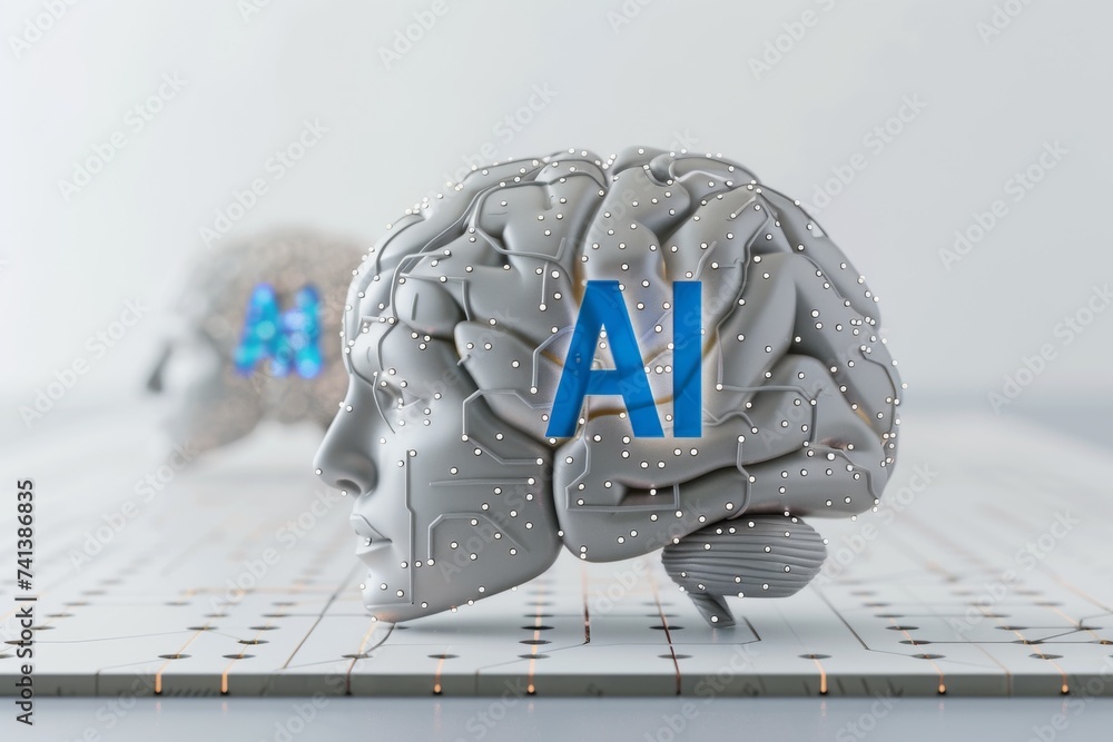Poster ai brain chip insight. artificial intelligence drive mounts mind visual cortex axon. semiconductor f