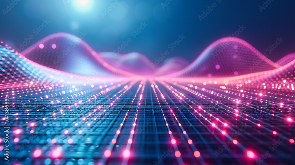 Poster digital and futuristic technology concept, abstract design with glowing blue lines and cyber network
