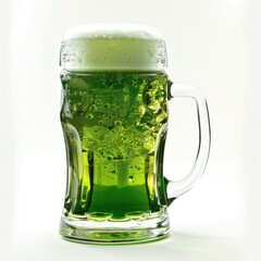 a mug of foaming  beer isolated on white, St Patrick's Day celebration, Irish drink