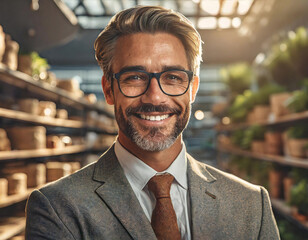 Confident smiling young businessman in modern grocery store - 741386861